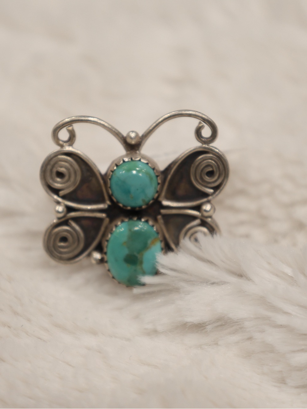 Sterling Silver Butterfly Turquoise Adjustable Ring
